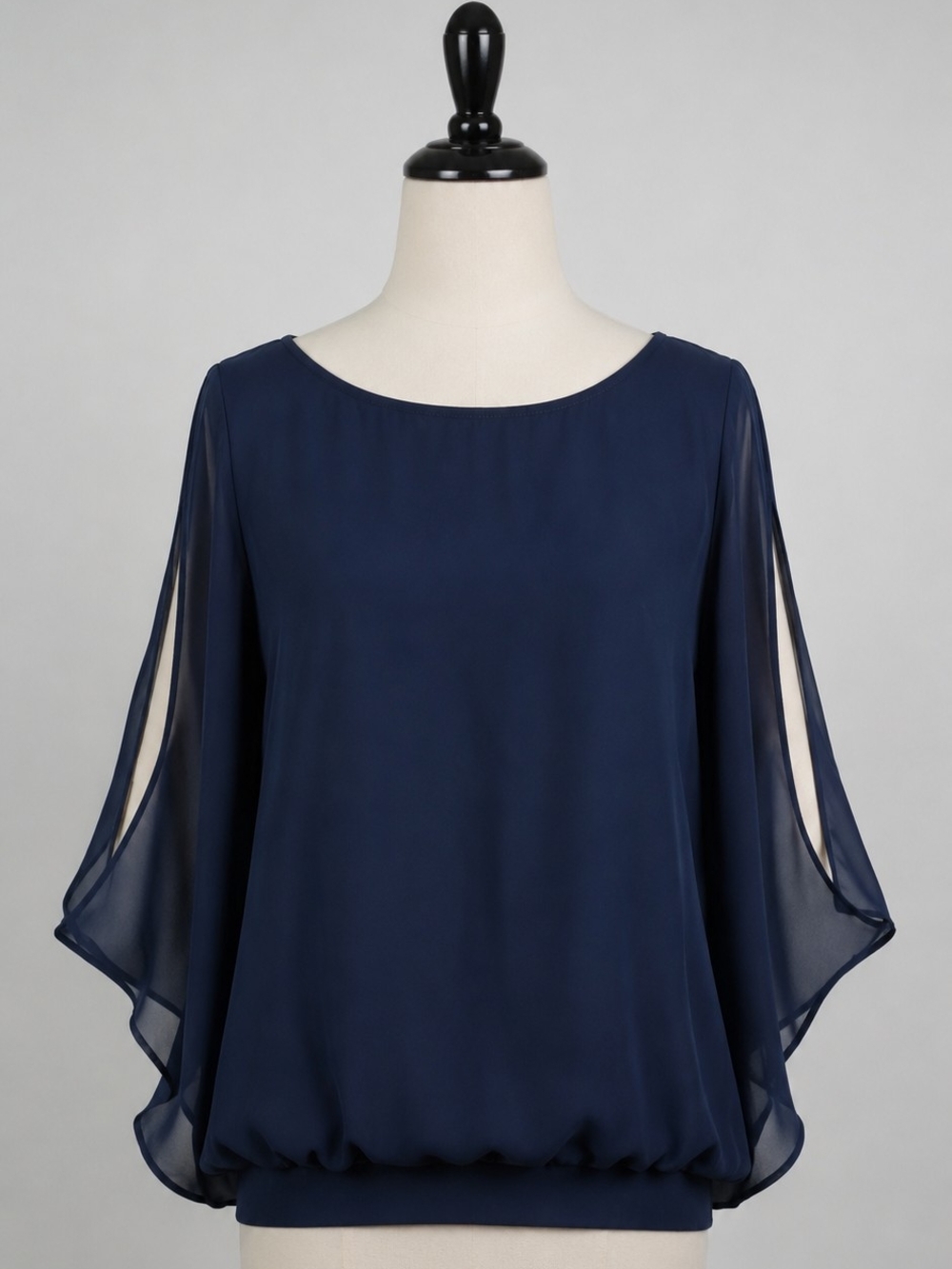 Laundry By Shelli Segal Navy Sheer Split-Sleeve Blouse